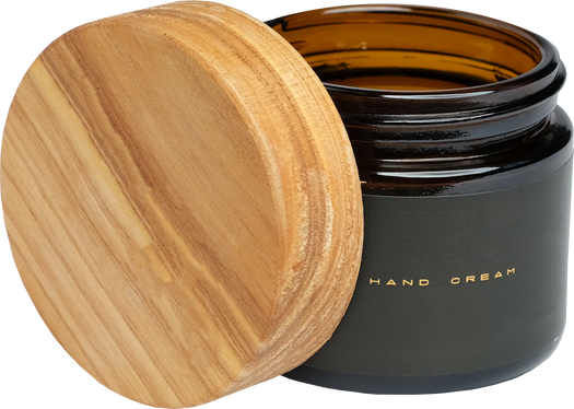 Black Container of Hand Cream with Wooden Lid Cutout